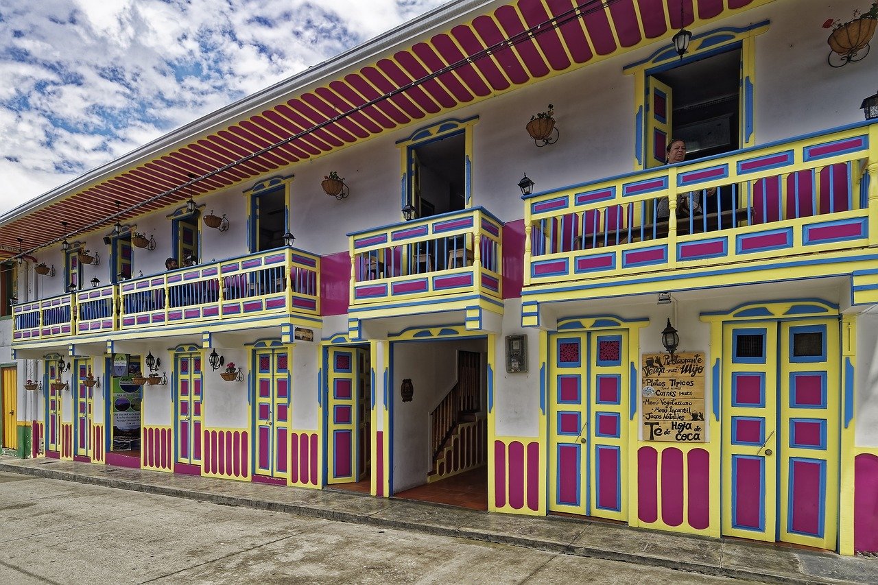 colombia, salento, city, quindío building, houses, multicoloured, nature, colonial time, colonial building, heaven, clouds
