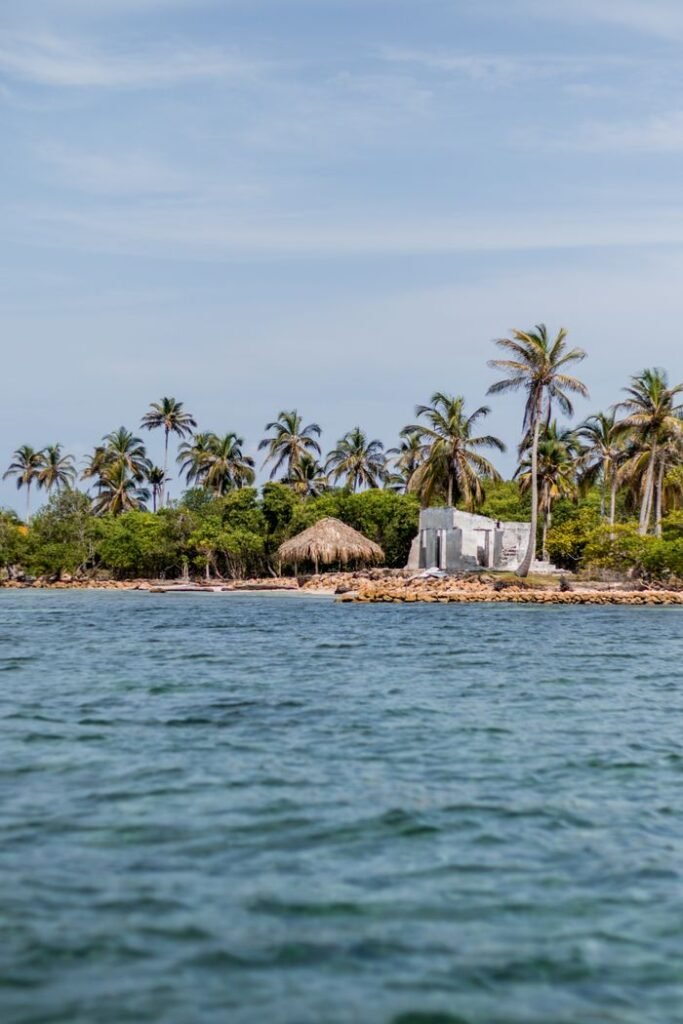 Beautiful tropical beach with palm trees in San Bernardo Del Viento, Colombia., Islas de Rosario