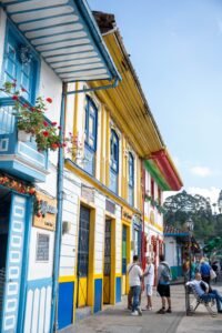 Vibrant colonial architecture along the streets of Salento, Colombia, showcasing local culture and tourism.