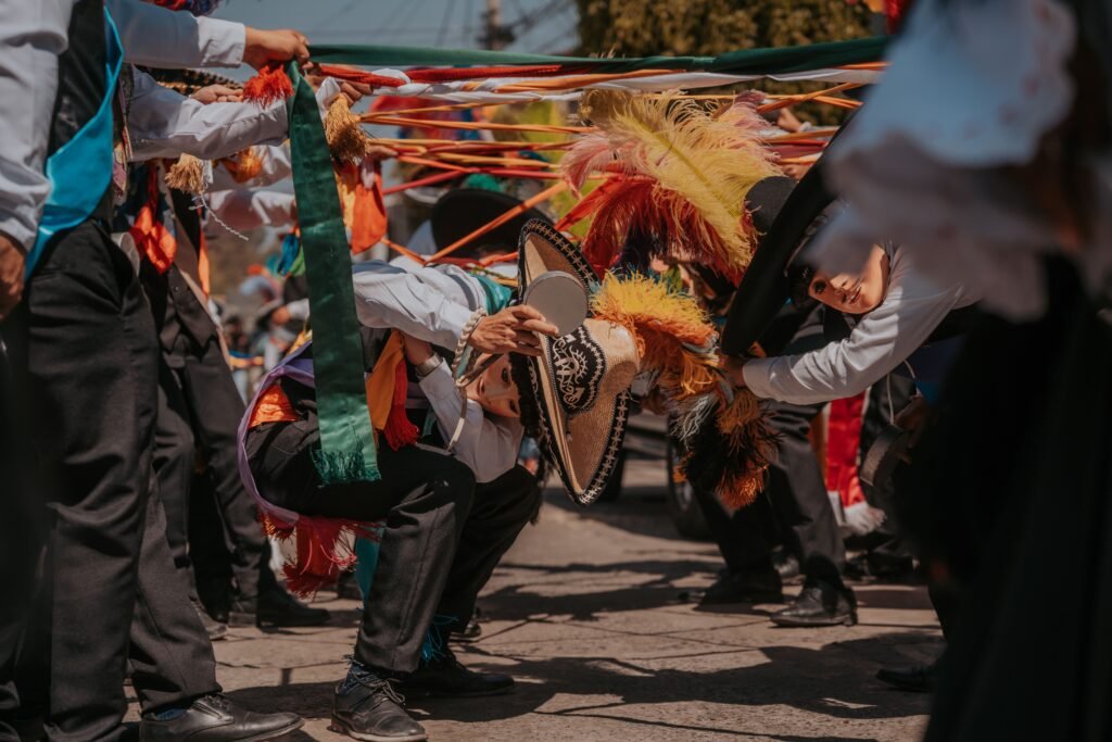 Vibrant Mexican festival dance performed in the streets of Puebla, Mexico. Turismo cultural